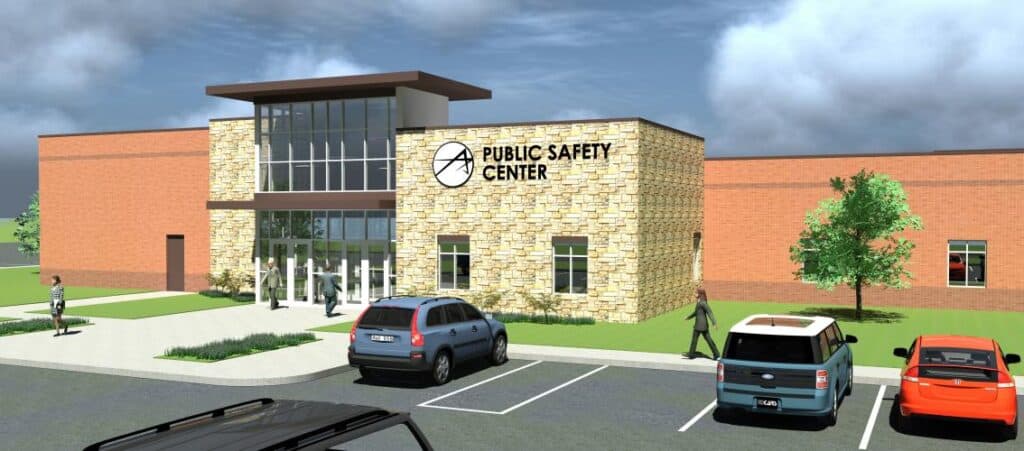 Front view of Garden Cooper Technology Center modern facility showcasing innovation and public safety design