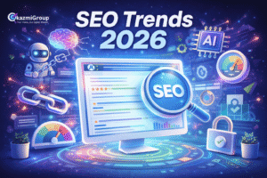 SEO trends 2026 feature image showing AI-powered search, backlinks, content analysis, and modern ranking factors