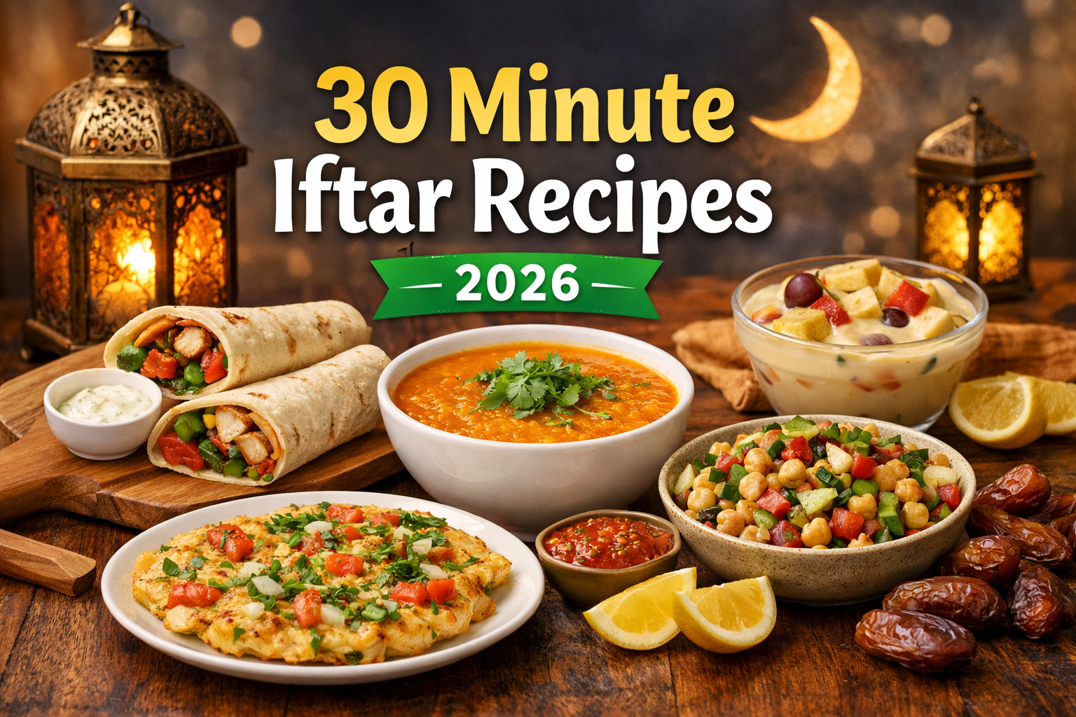 30 Minute Iftar Recipes 2026 with quick wraps, soup, chaat, and dessert