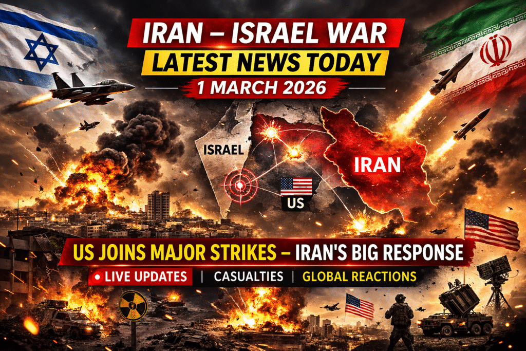 Iran–Israel war latest news 1 March 2026 showing explosions, missiles and US military involvement