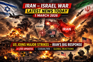 Iran–Israel war latest news 1 March 2026 showing explosions, missiles and US military involvement