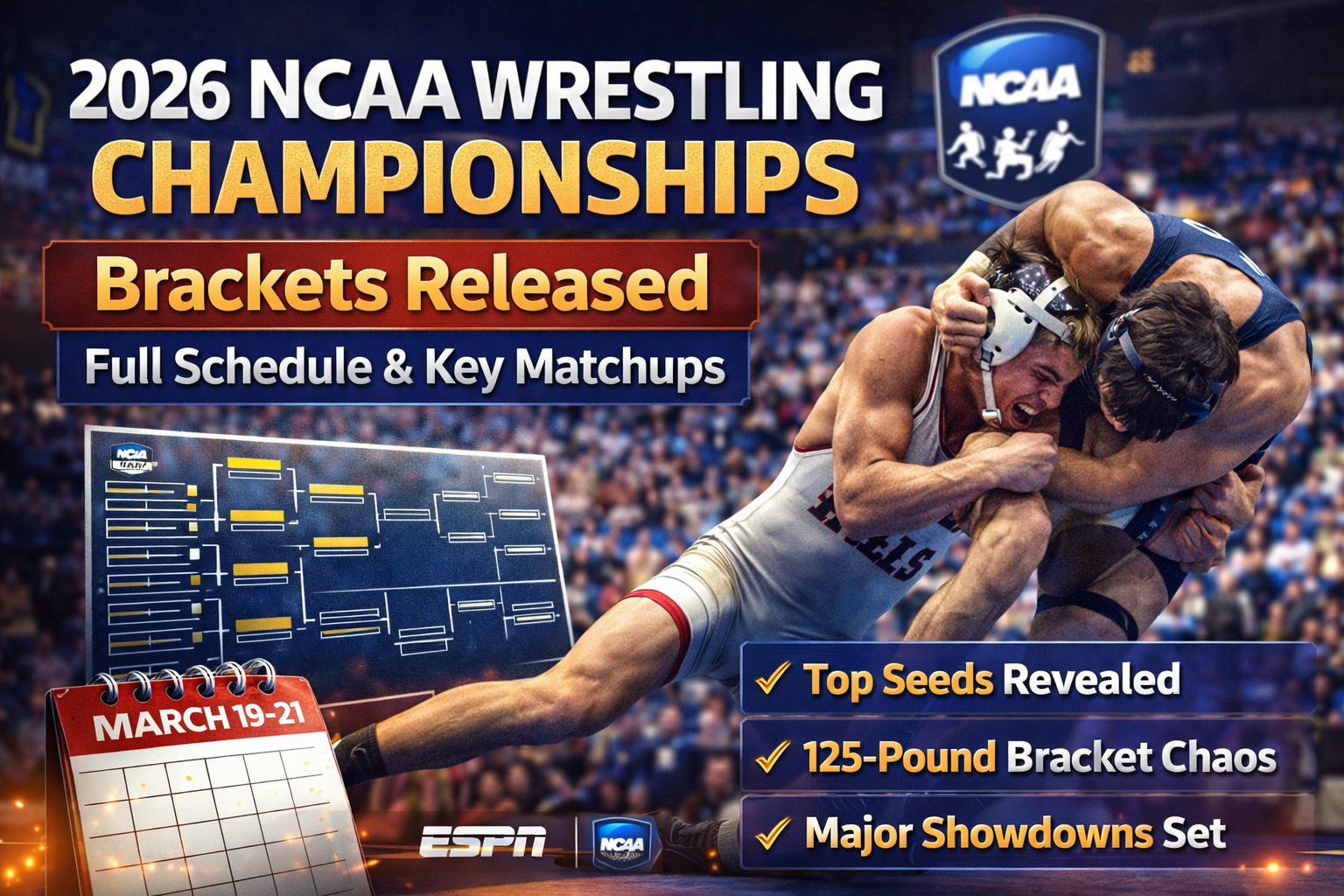 2026 NCAA Wrestling Championships brackets released with full schedule, seeds and key matchups for Cleveland tournament