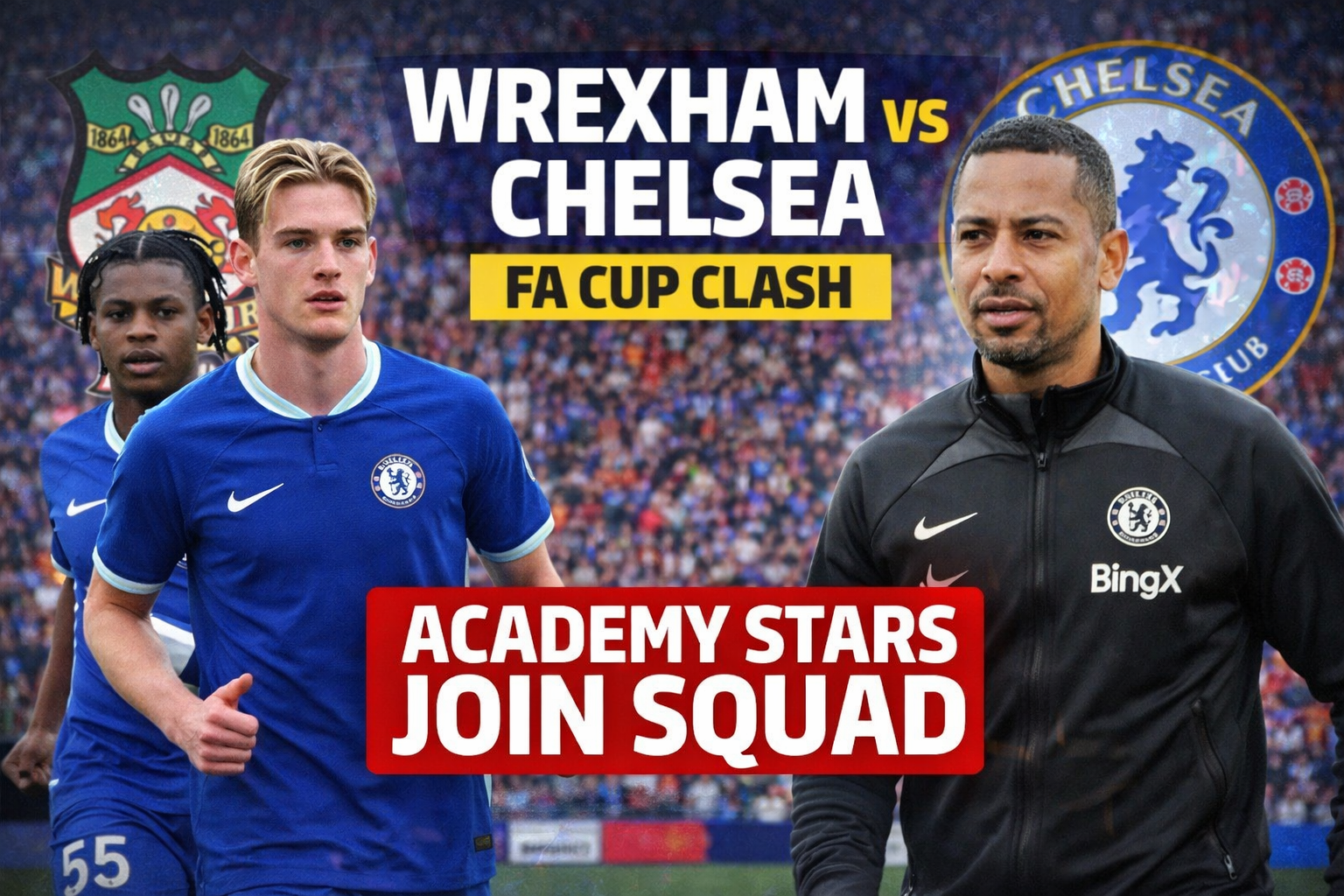 Wrexham vs Chelsea FA Cup match academy stars join Chelsea squad
