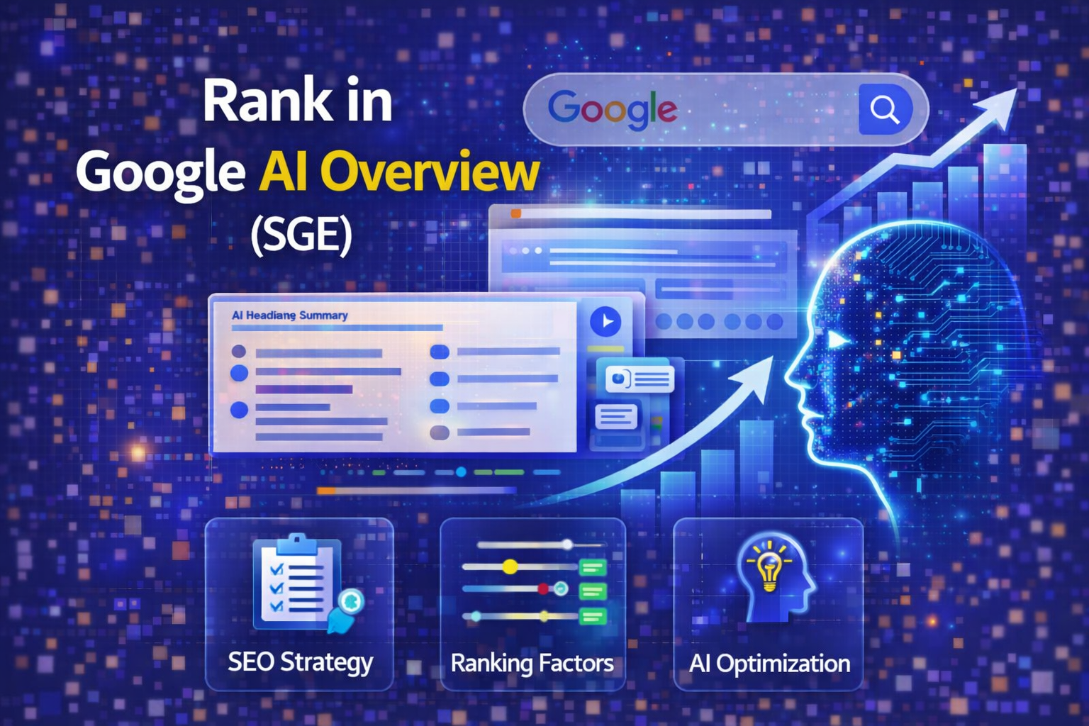 how to rank in Google AI Overview SGE showing AI search results, SEO strategy, and AI optimization process