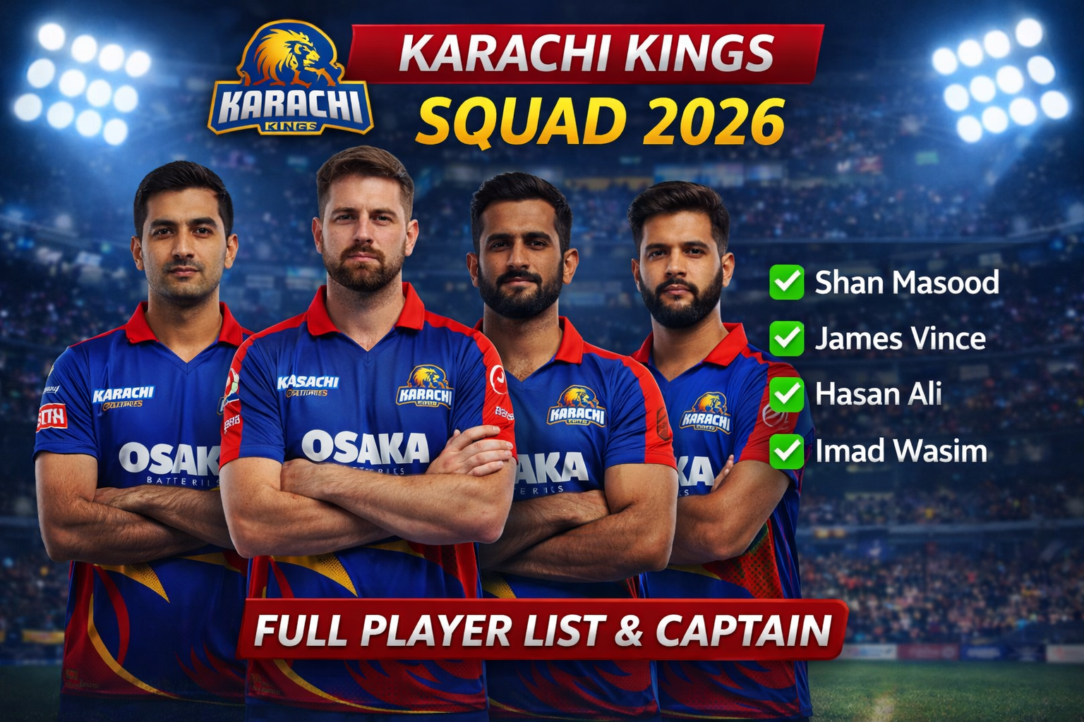 Karachi Kings squad 2026 full player list with captain Shan Masood