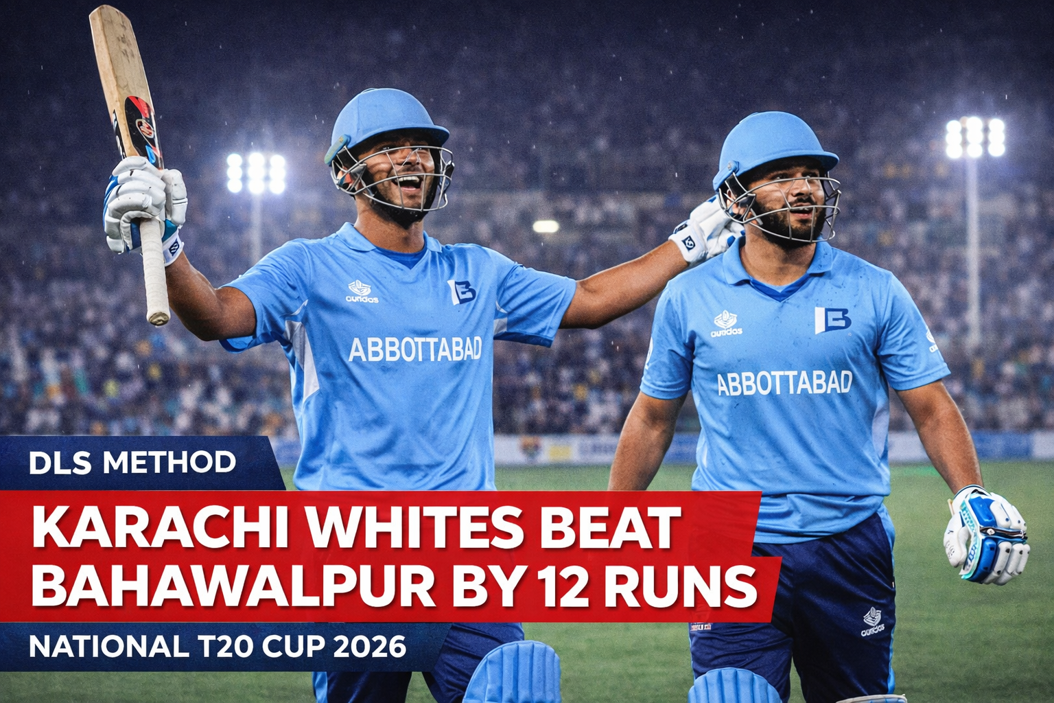 Karachi Whites players celebrate victory over Bahawalpur Region after winning by 12 runs in the National T20 Cup 2026.