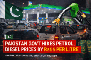 Pakistan petrol price increase news showing cars lined up at a petrol station after government raised petrol and diesel prices by Rs55 per litre