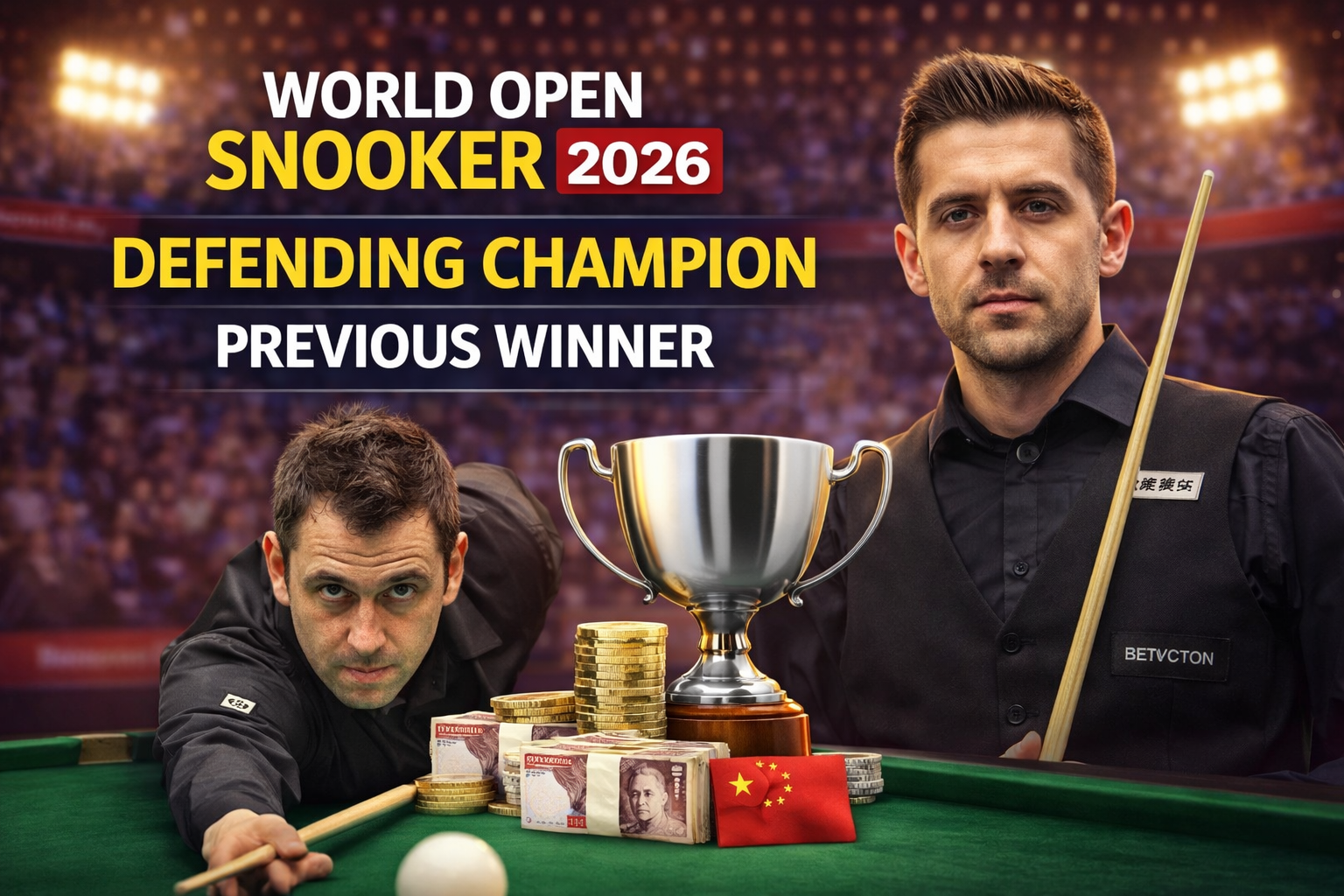 World Open Snooker 2026 defending champion and previous winner with trophy in Yushan China