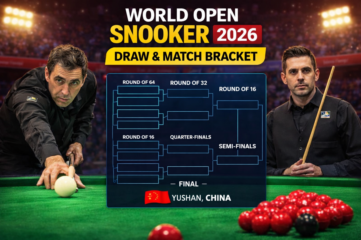World Open Snooker 2026 draw and match bracket showing tournament rounds in Yushan China