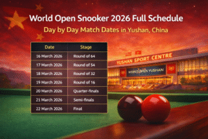 World Open Snooker 2026 tournament schedule showing match rounds in Yushan China